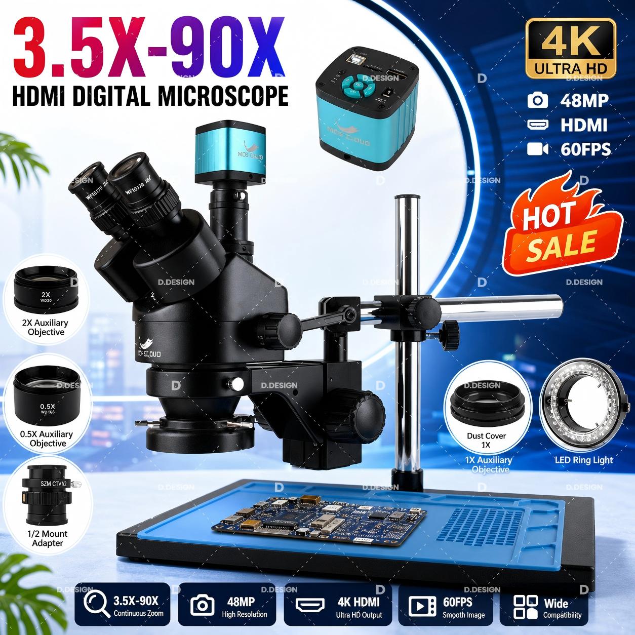 3.5X-100X Industrial Lab Simul - огляд і ціна Simul-Focal Industrial Microscope 4K Hdmi