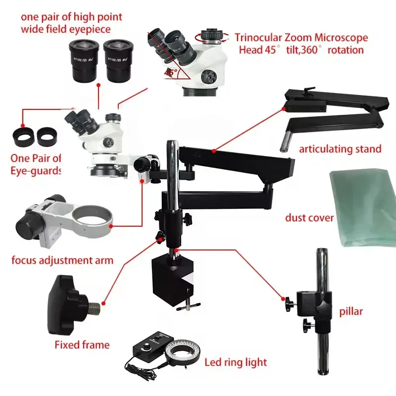 2026 New 3.5X-100X Flexible Ar - огляд і ціна Articulating Arm Boom Stand Microscope